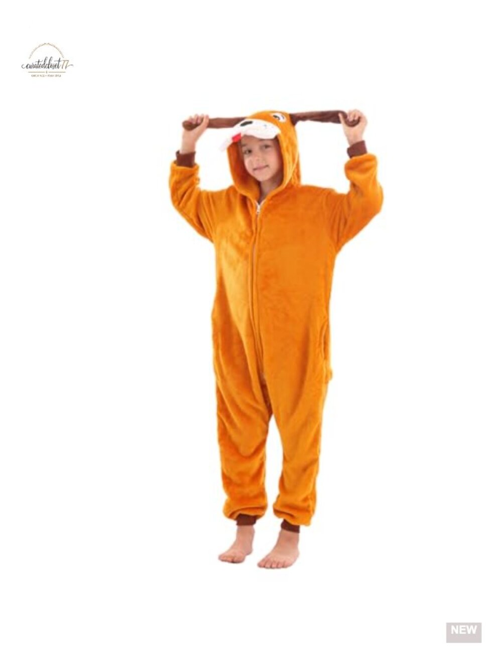 Kids Plush Fleece Animal Onesie Costume Hooded Pockets Zip Halloween